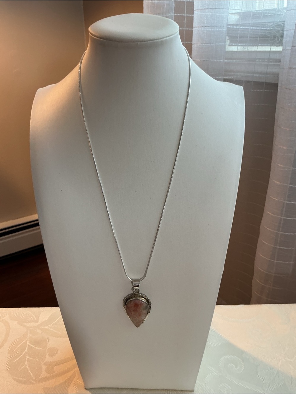 Sunstone Natural Teardrop Sterling Silver Pendant Necklace